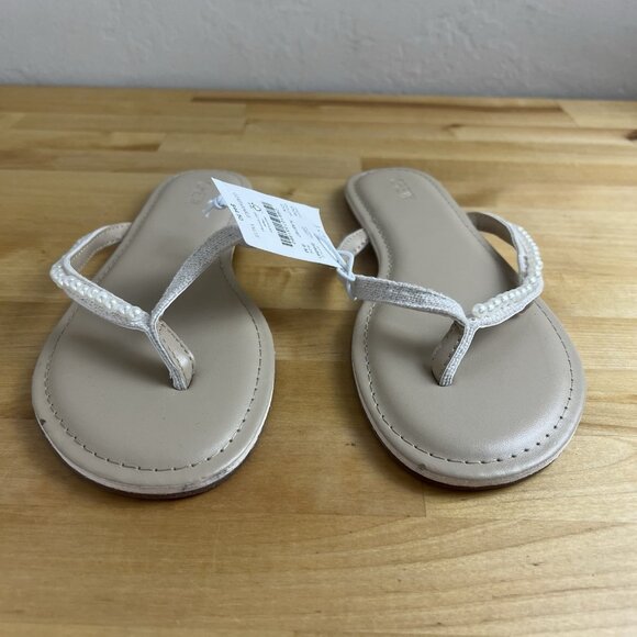 J. Crew Factory Pearl Easy Summer Flip-Flops Flat Sandal‎ Women's Size 9 FLAW - Picture 3 of 11